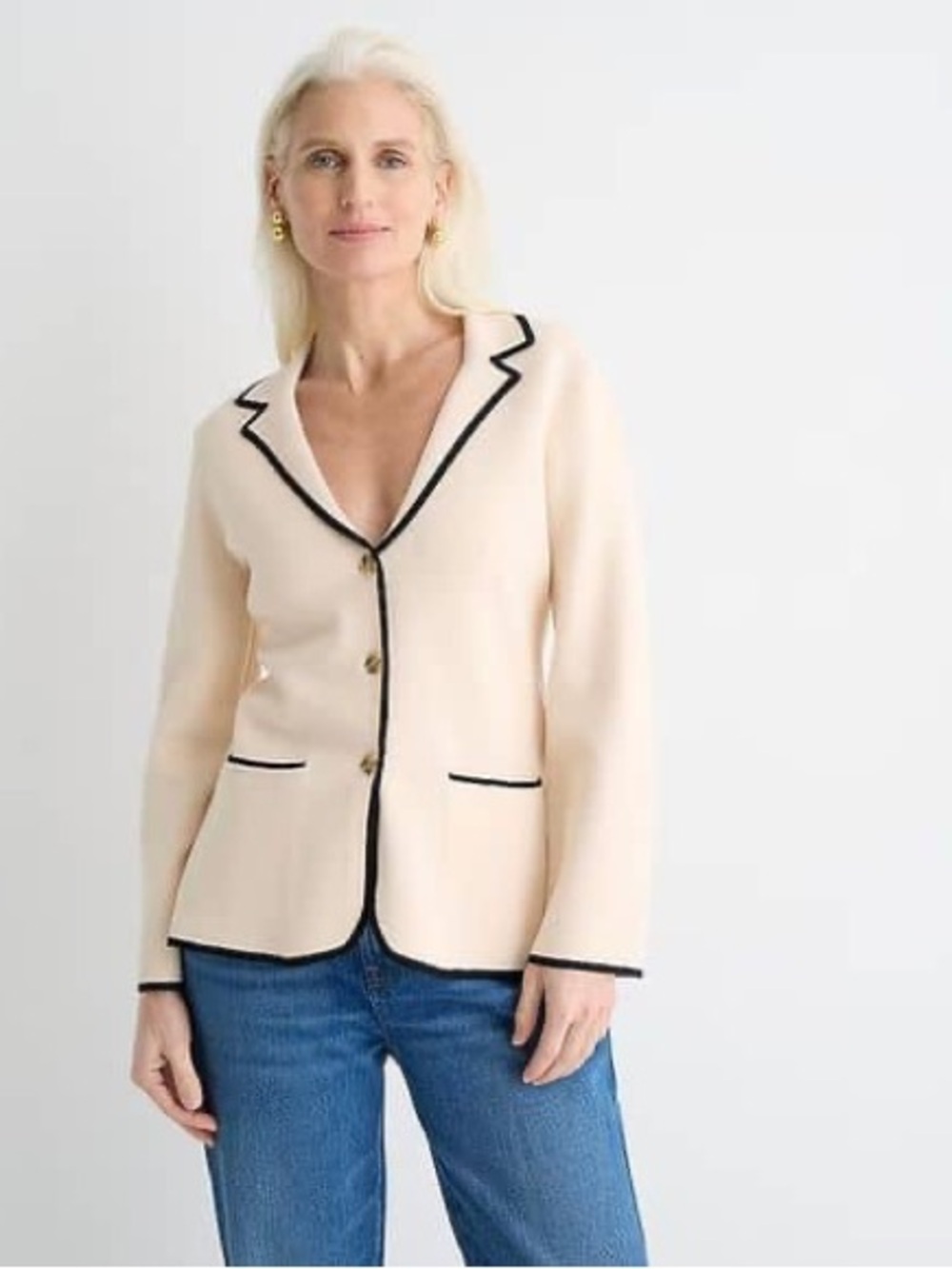 NWOT J.Crew Size M Contrast-Trim Sweater Blazer Jacket - Champagne Black